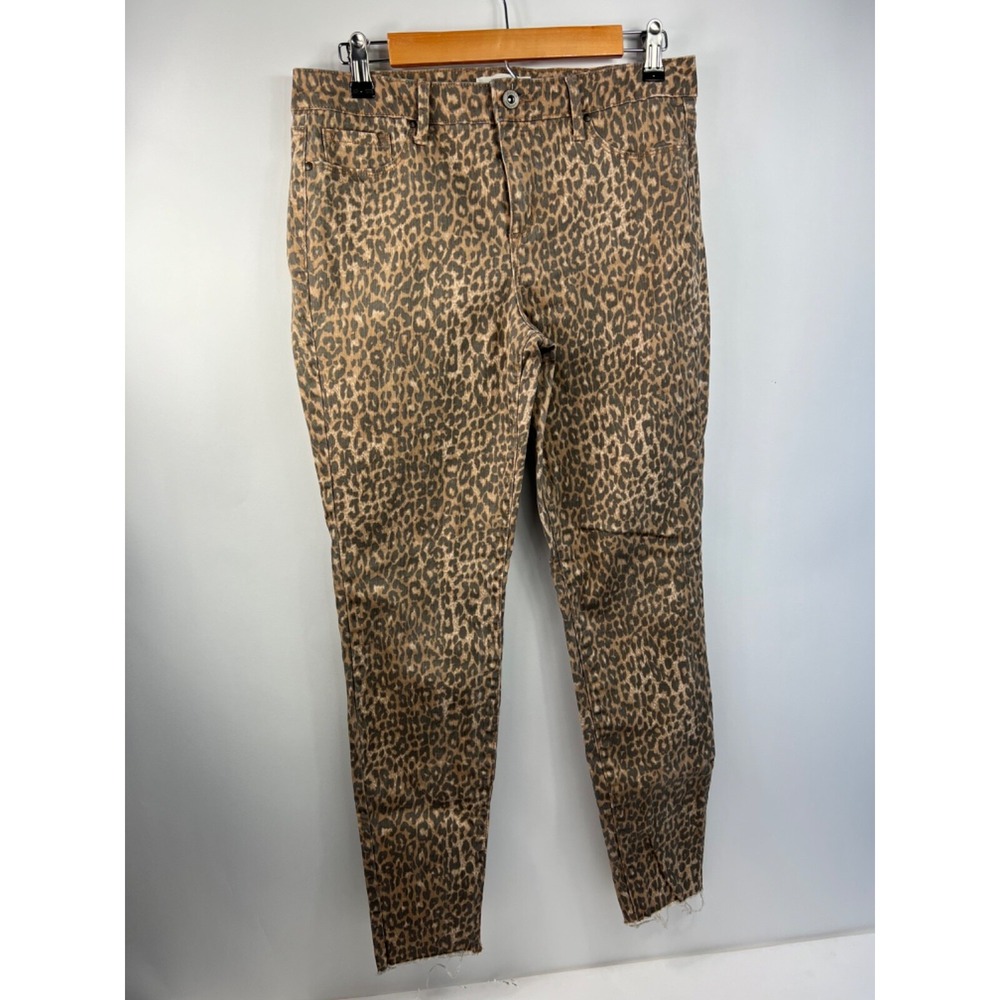 Jessica Simpson Jeans Women's Size 30 Gold/Green Animal Print Raw Hem 5 Pocket